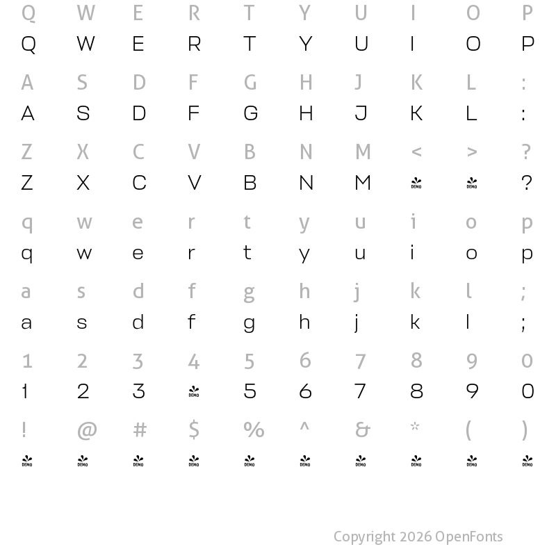 Character Map of FONTSPRING DEMO - Stapel Text Light Regular