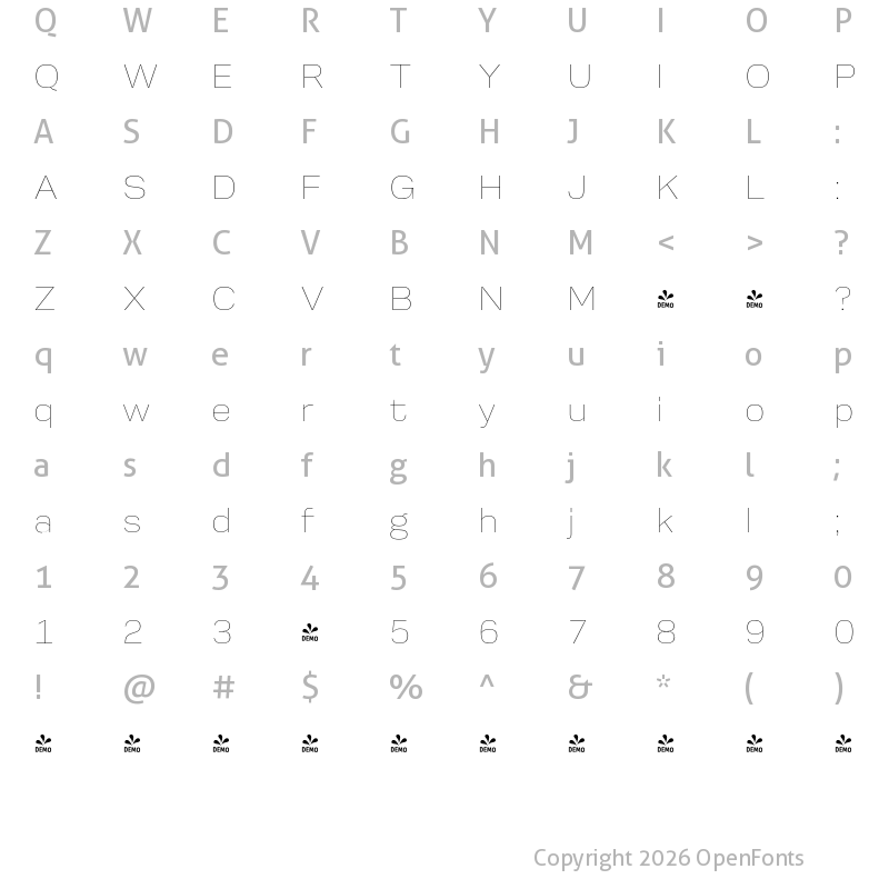 Character Map of FONTSPRING DEMO - Startup Thin Regular