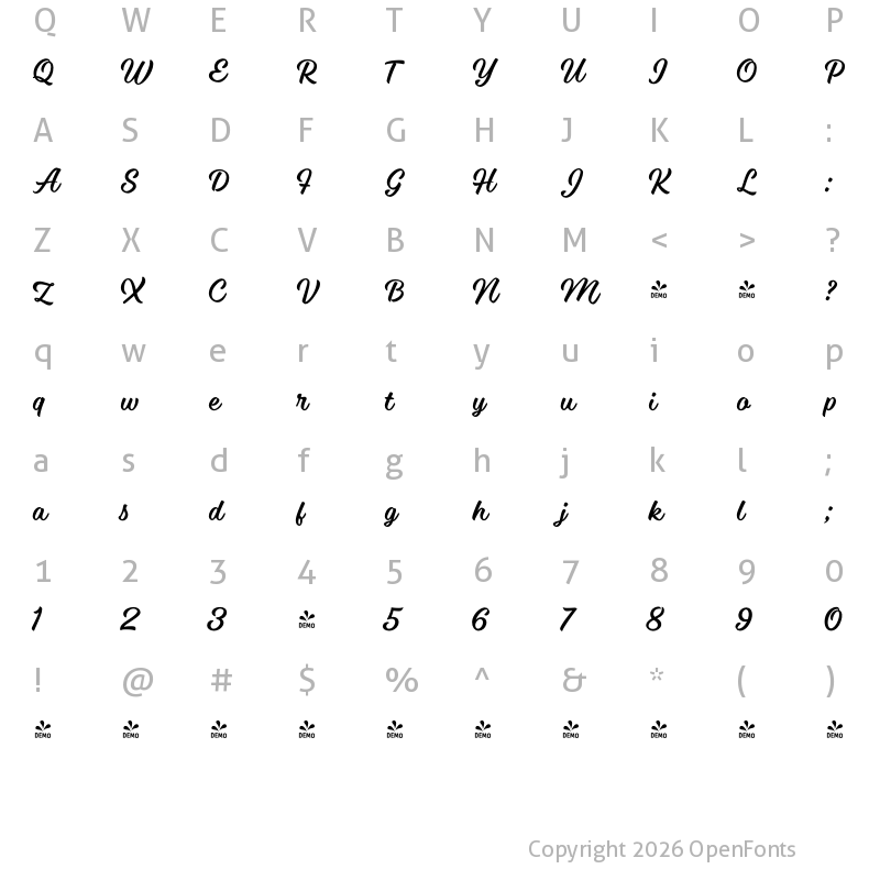 Character Map of FONTSPRING DEMO - SteakAndCheese Brush Regular