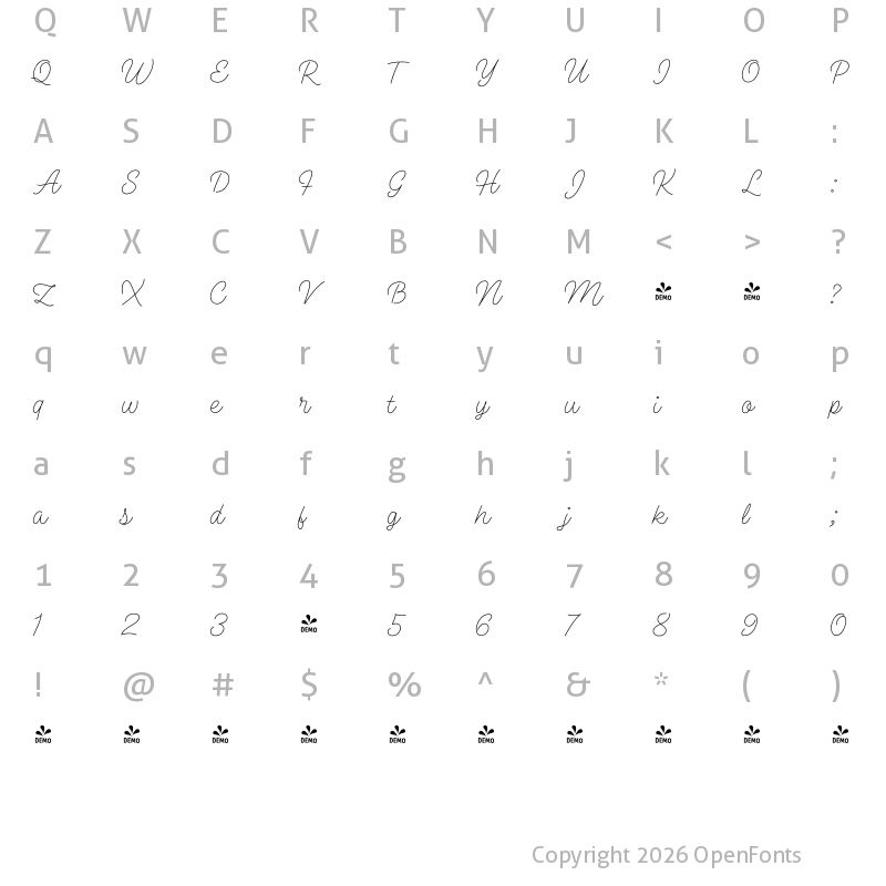 Character Map of FONTSPRING DEMO - SteakAndCheese Pen1 Regular