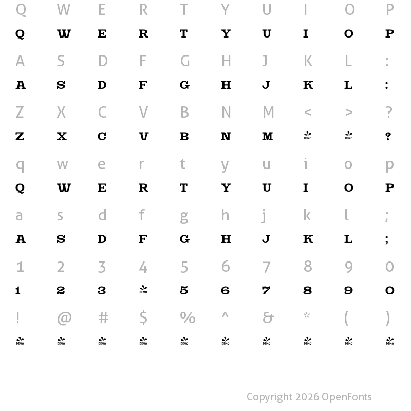 Character Map of FONTSPRING DEMO - SteakAndCheese Slab Regular