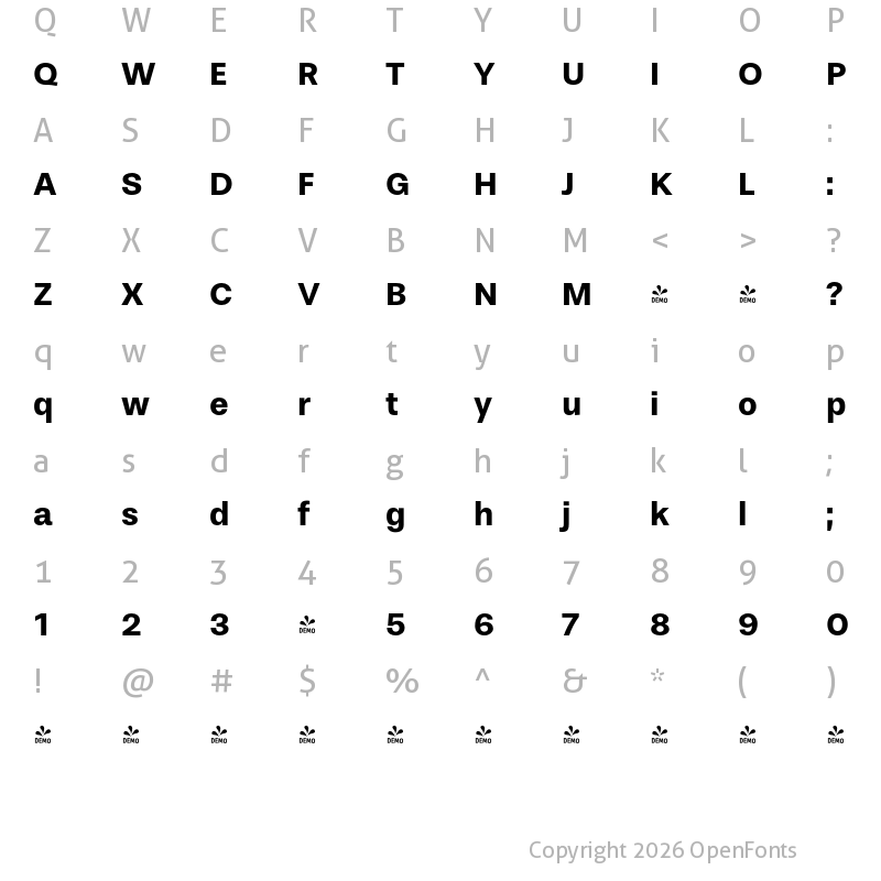 Character Map of FONTSPRING DEMO - Stevie Sans Bold