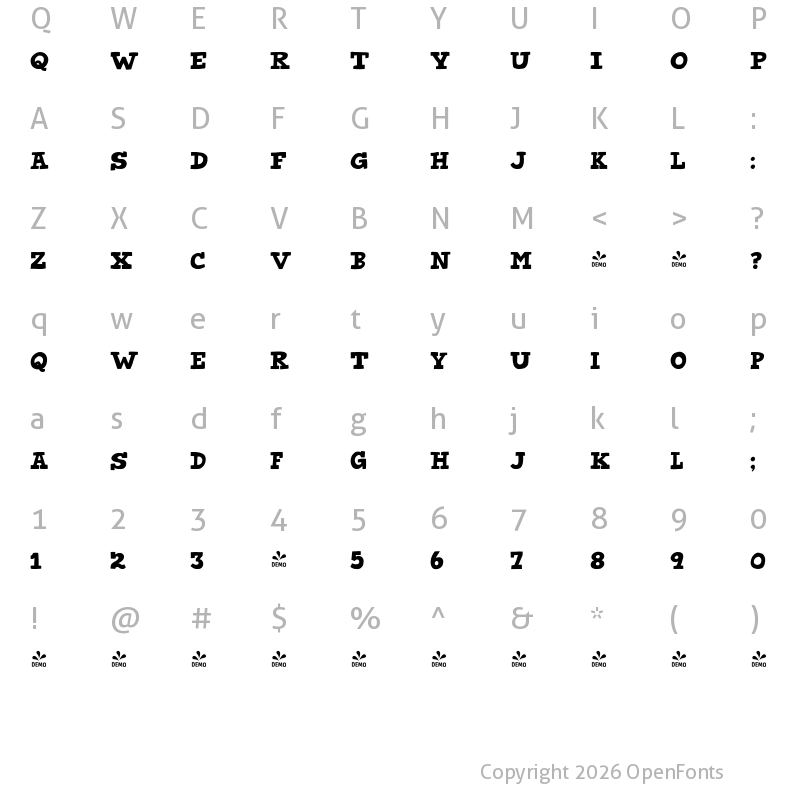 Character Map of FONTSPRING DEMO - Stink Buster Regular