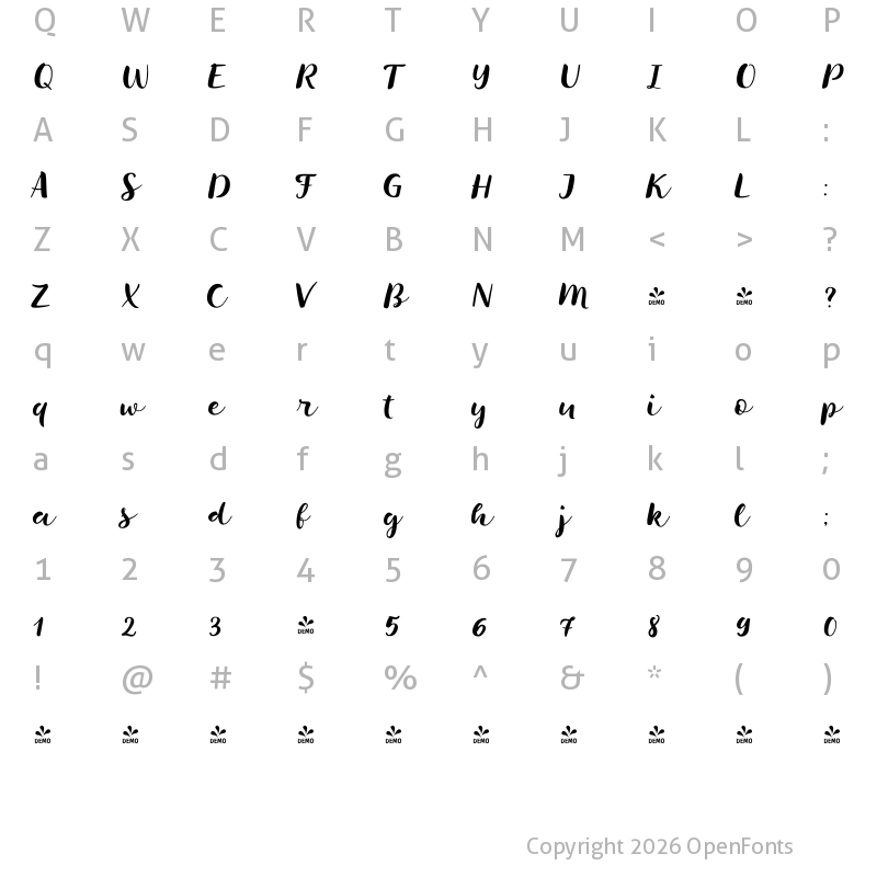 Character Map of FONTSPRING DEMO - Storyteller Brush Regular