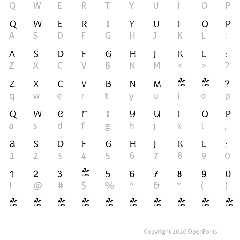 Character Map of FONTSPRING DEMO - Storyteller Sans Bold Regular