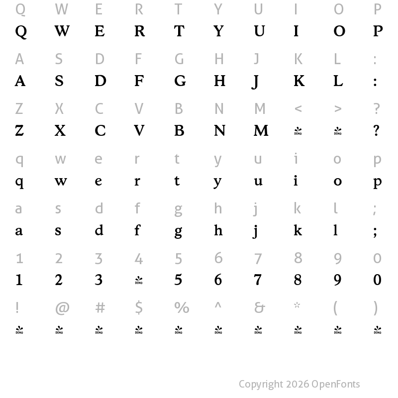 Character Map of FONTSPRING DEMO - Stratford Serial Medium Regular