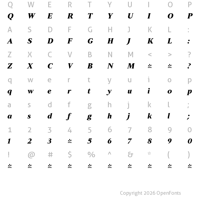 Character Map of FONTSPRING DEMO - Strato Pro Black Italic