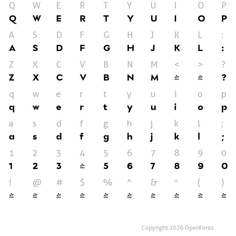 Character Map of FONTSPRING DEMO - Stray Extra Bold Regular