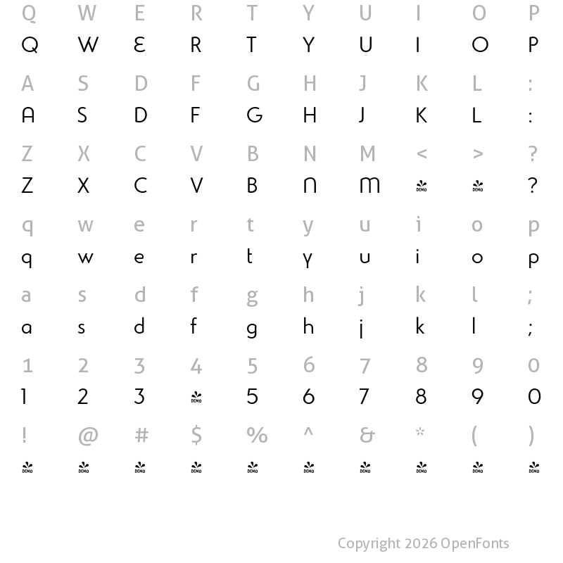 Character Map of FONTSPRING DEMO - Studio Gothic Alternate Light Regular