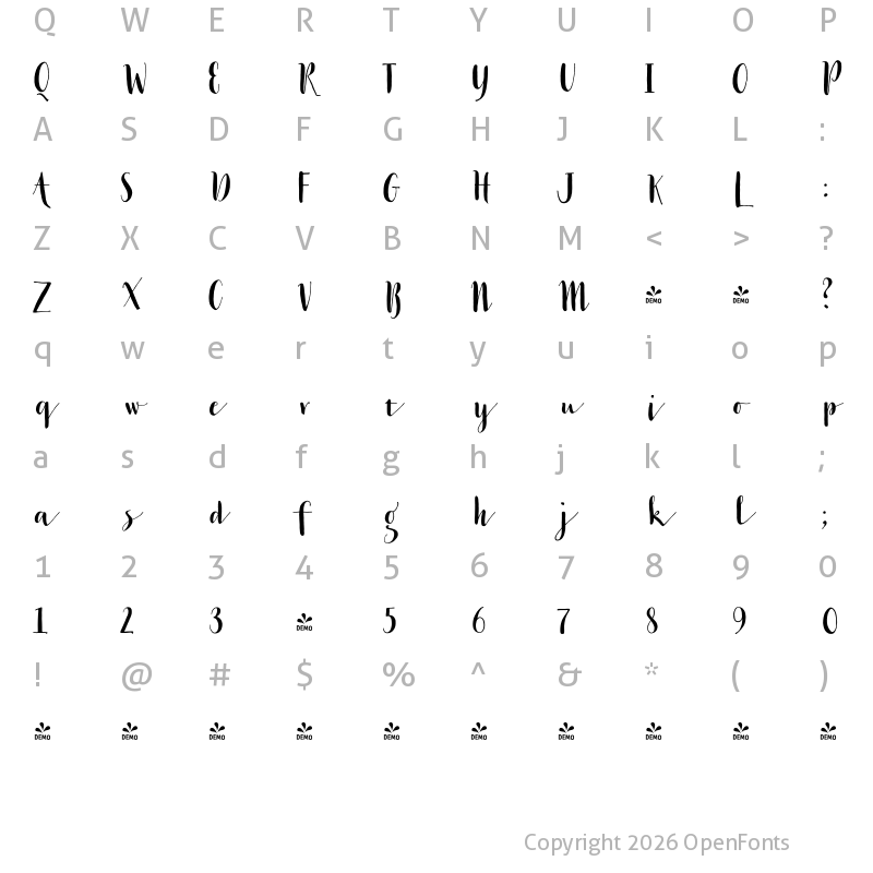 Character Map of FONTSPRING DEMO - Stylist Pro Bold Bold