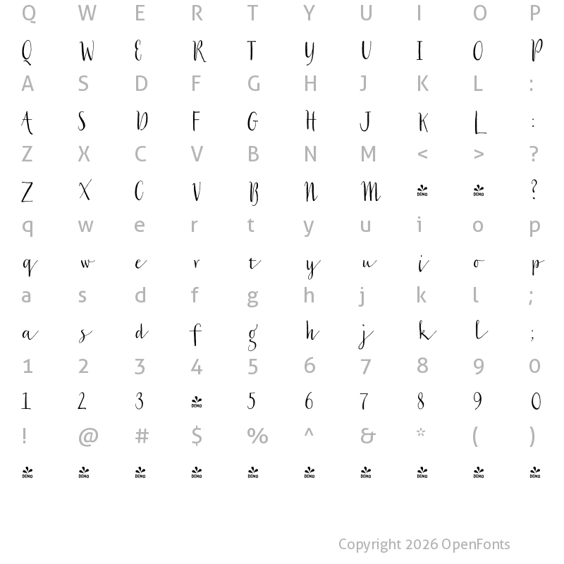 Character Map of FONTSPRING DEMO - Stylist Pro Light Light