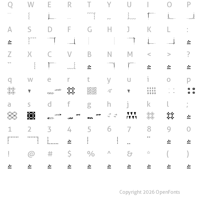 Character Map of FONTSPRING DEMO - Stylist Pro Ornaments Ornaments