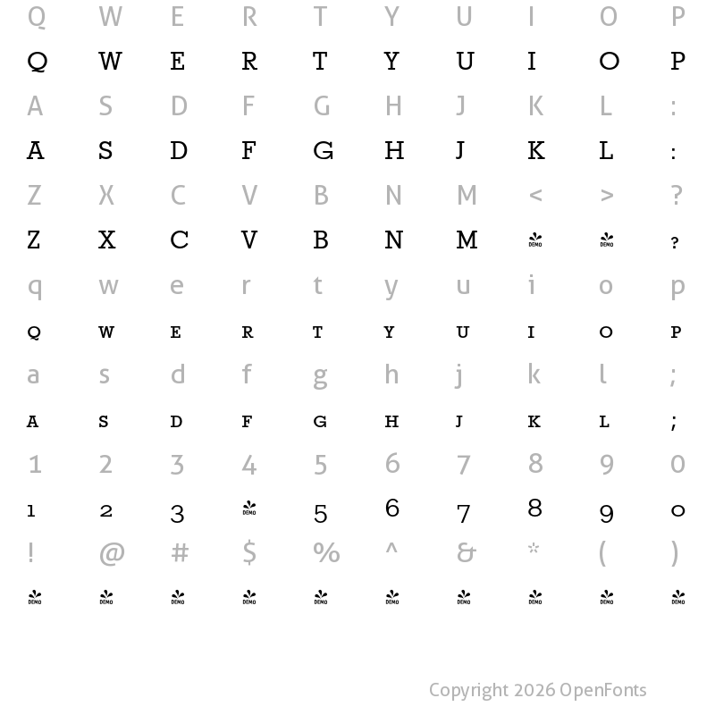 Character Map of FONTSPRING DEMO - Stymie Pro Caps Regular