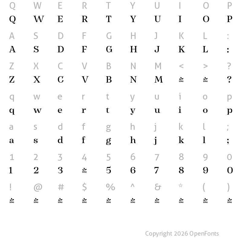 Character Map of FONTSPRING DEMO - Subhead Medium Regular
