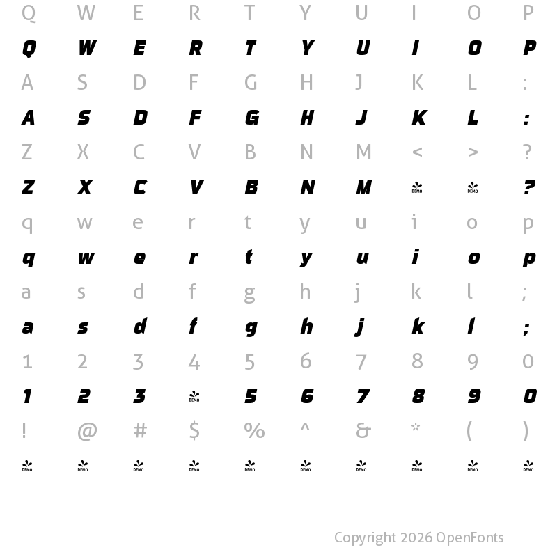 Character Map of FONTSPRING DEMO - Sui Generis Cd Hv Italic
