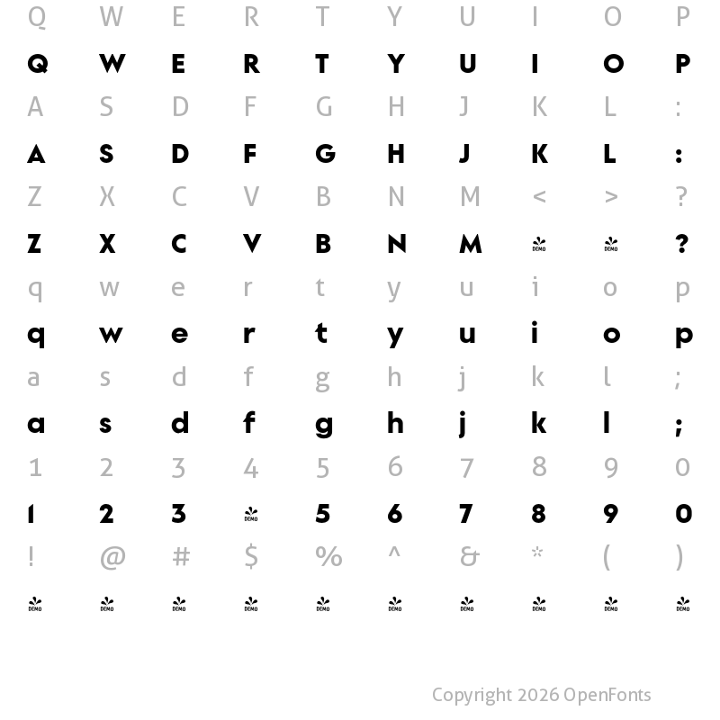 Character Map of FONTSPRING DEMO - Supera Gothic Black Regular