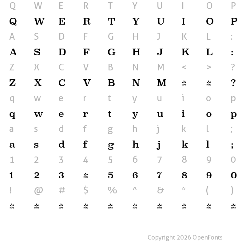 Character Map of FONTSPRING DEMO - Superclarendon Rg Regular