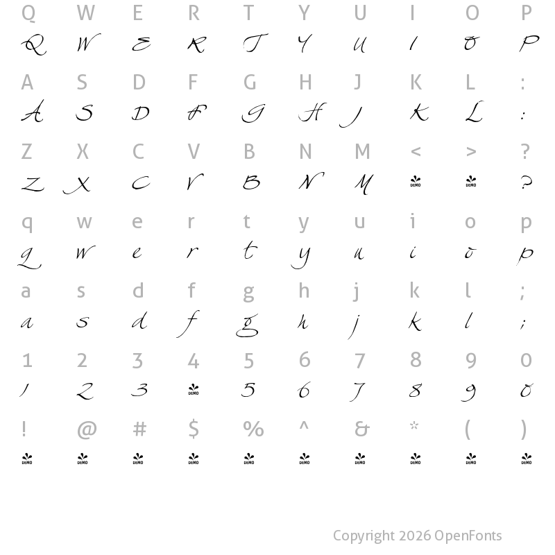 Character Map of FONTSPRING DEMO - Swan Song Regular