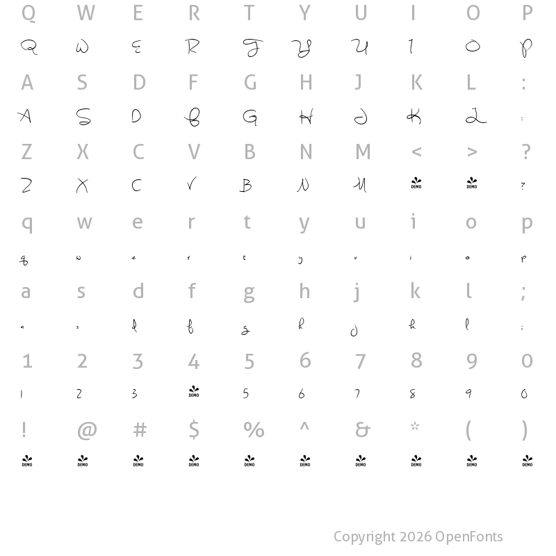 Character Map of FONTSPRING DEMO - Sweetly Broken SemiBold