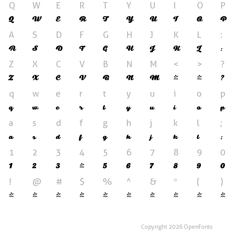 Character Map of FONTSPRING DEMO - Swiftel Base Base