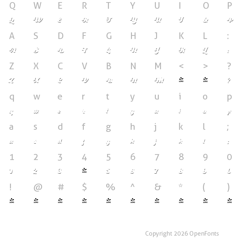 Character Map of FONTSPRING DEMO - Swiftel Shadow Solo Shadow Solo
