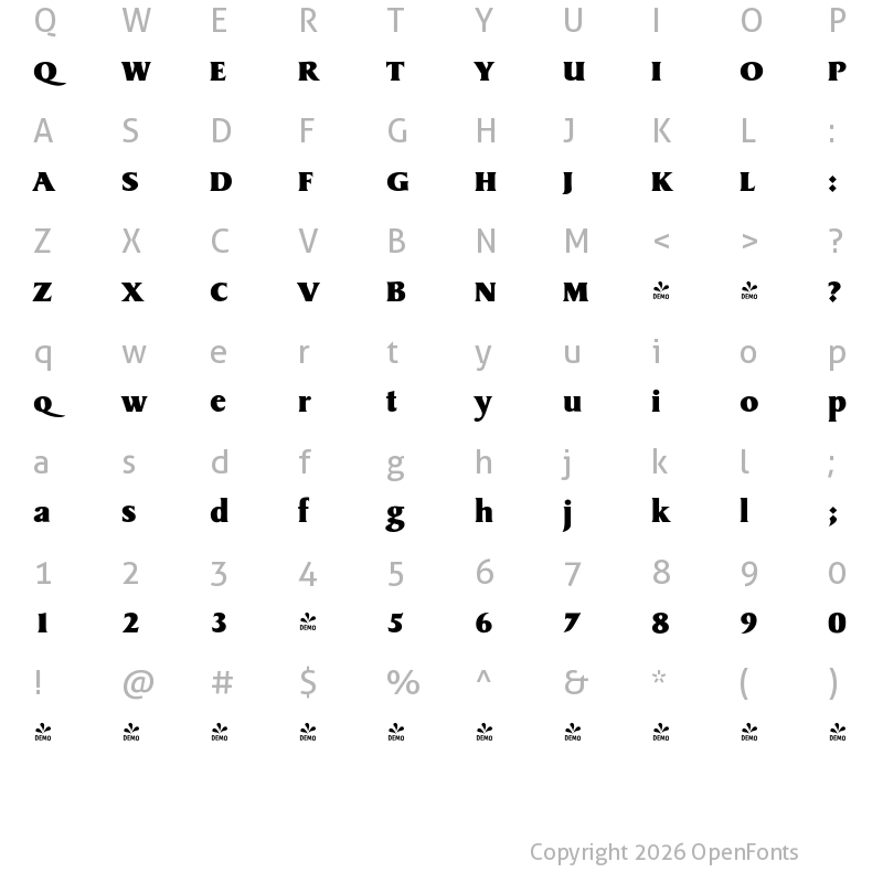 Character Map of FONTSPRING DEMO - Sydney Serial Heavy Regular
