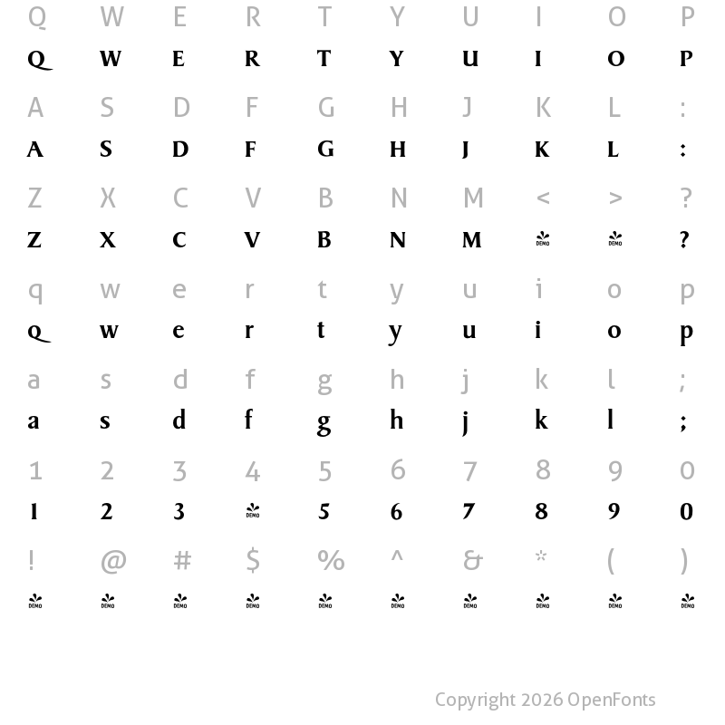 Character Map of FONTSPRING DEMO - Sydney Serial Medium Regular