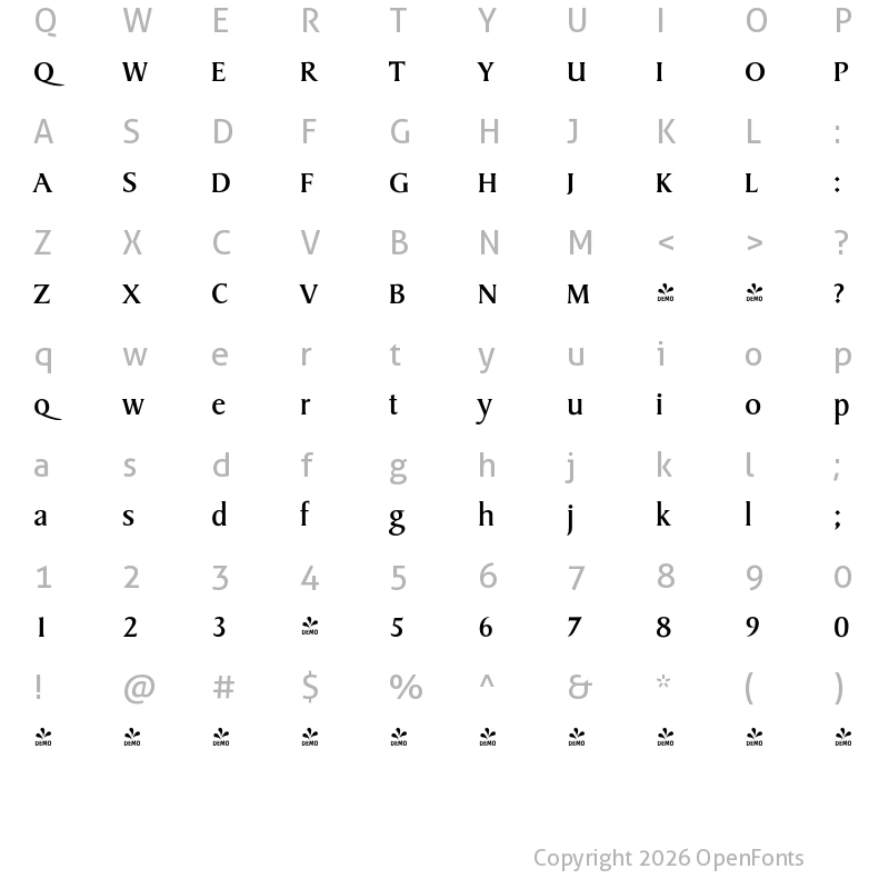 Character Map of FONTSPRING DEMO - Sydney Serial Regular