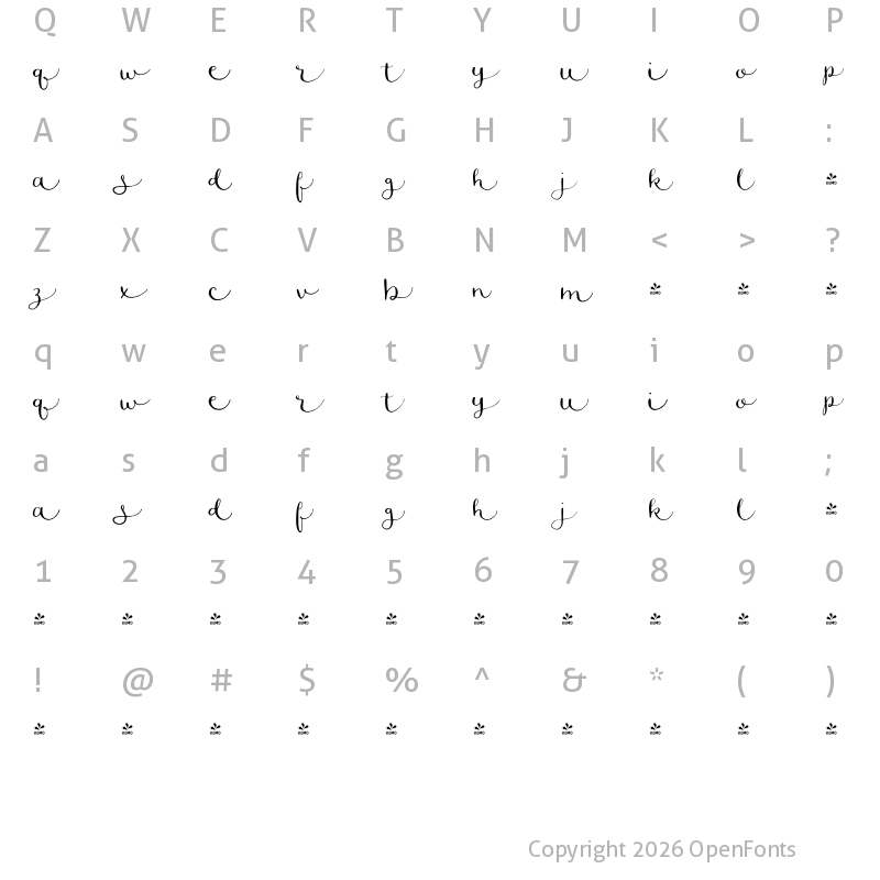 Character Map of FONTSPRING DEMO - Sylvia Script Regular