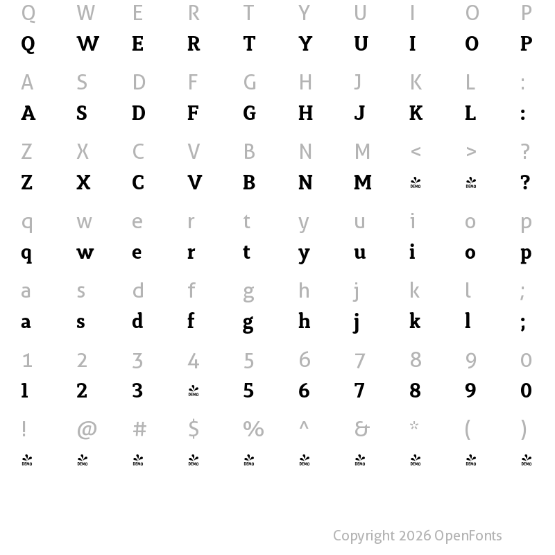 Character Map of FONTSPRING DEMO - Synerga Pro Bold