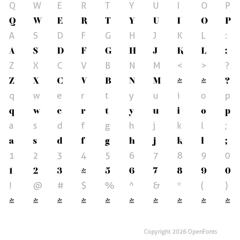 Character Map of FONTSPRING DEMO - TA Regresso Display Bold