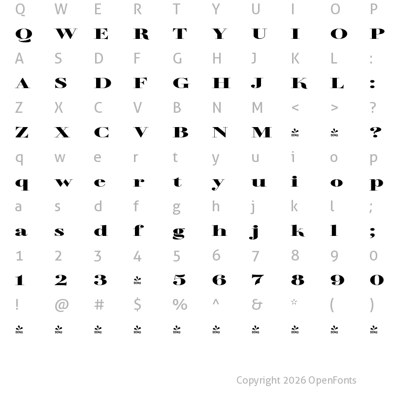 Character Map of FONTSPRING DEMO - TA Regresso Display Exp Bold