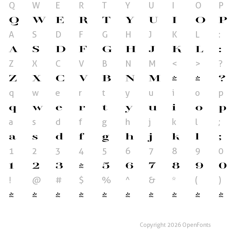 Character Map of FONTSPRING DEMO - TA Regresso Display Exp Med Regular