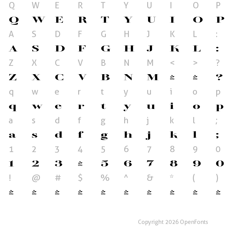 Character Map of FONTSPRING DEMO - TA Regresso Display Exp SmBd Regular