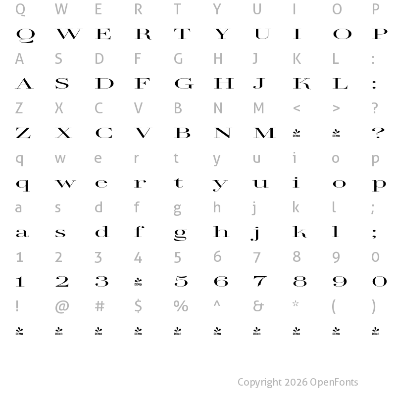 Character Map of FONTSPRING DEMO - TA Regresso Display ExtExp Lt Regular