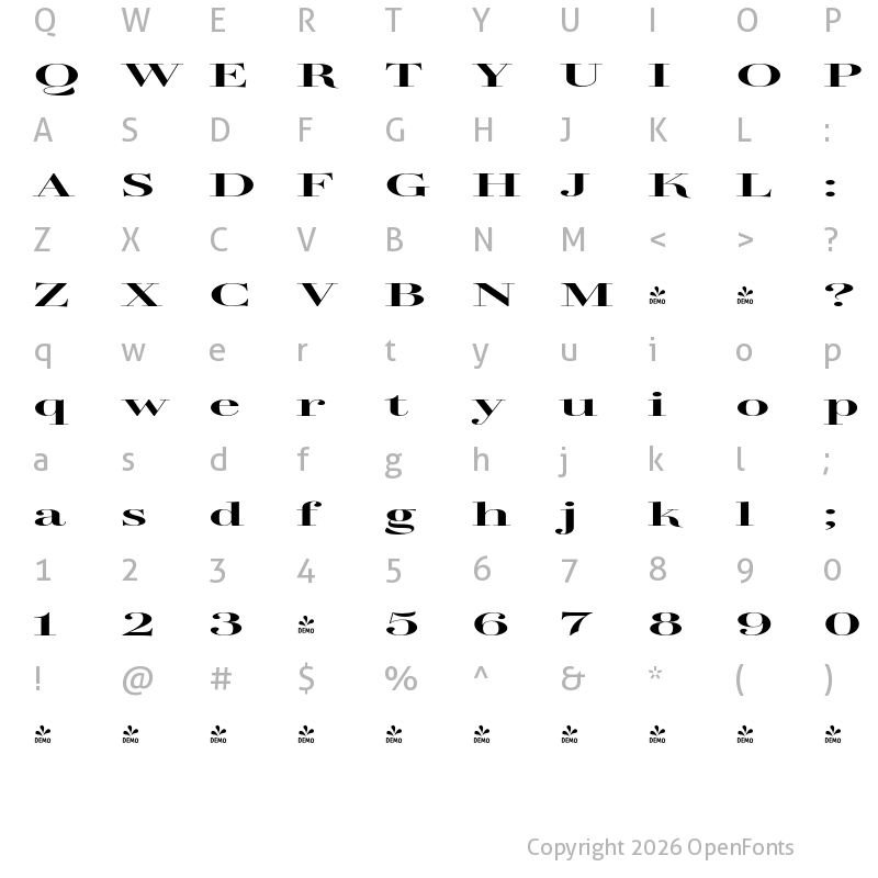Character Map of FONTSPRING DEMO - TA Regresso Display ExtExp Md Regular