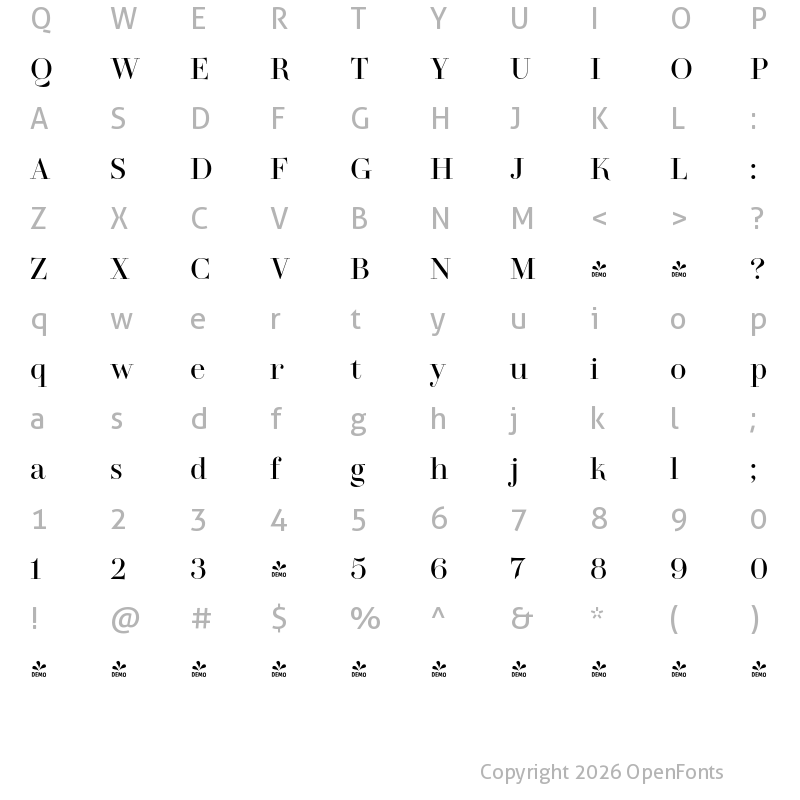 Character Map of FONTSPRING DEMO - TA Regresso Display Regular