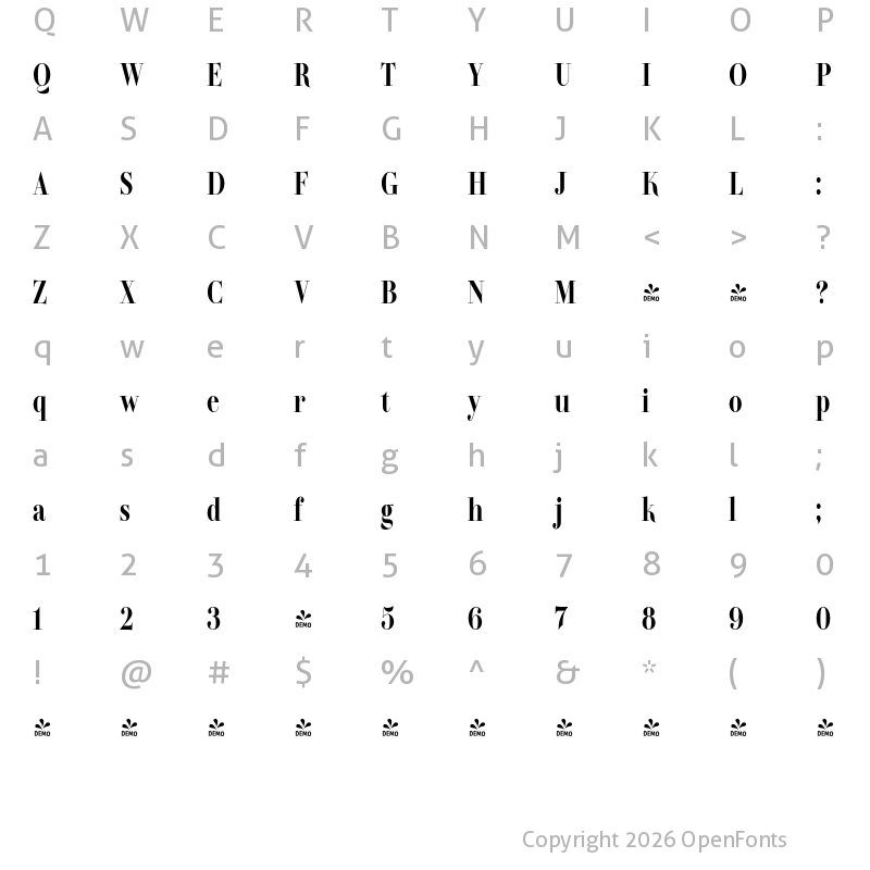 Character Map of FONTSPRING DEMO - TA Regresso Display SmCn SmBd Regular