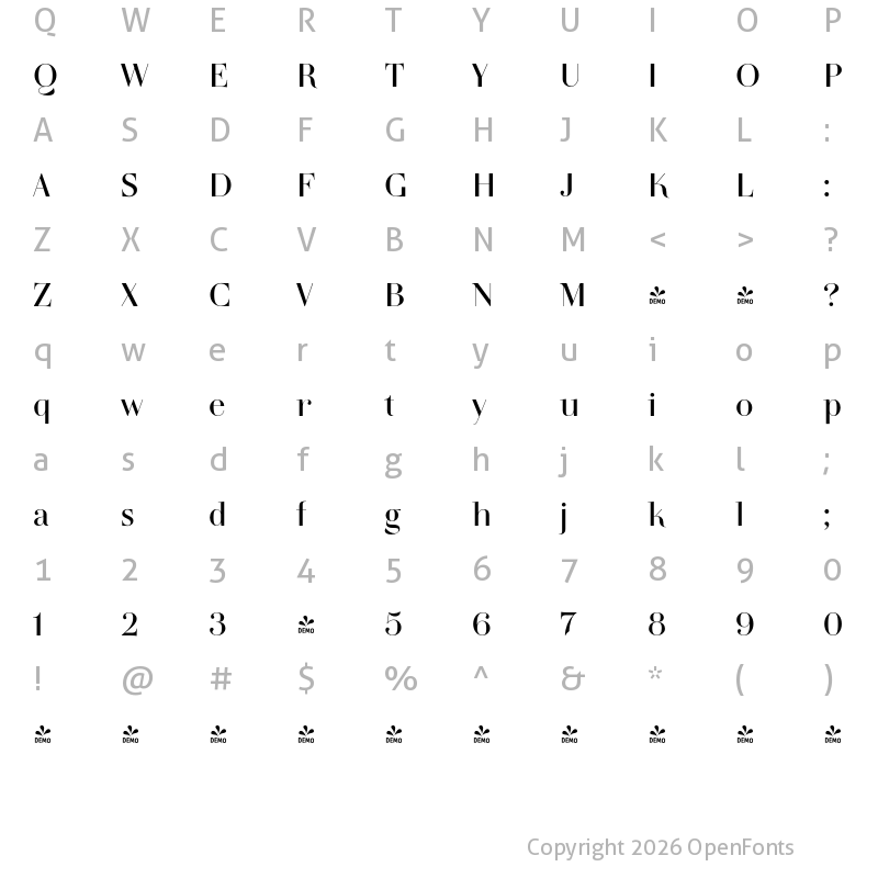 Character Map of FONTSPRING DEMO - TA Regresso Easy Regular