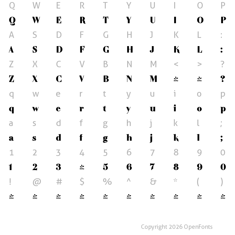 Character Map of FONTSPRING DEMO - TA Regresso Easy Text Bold