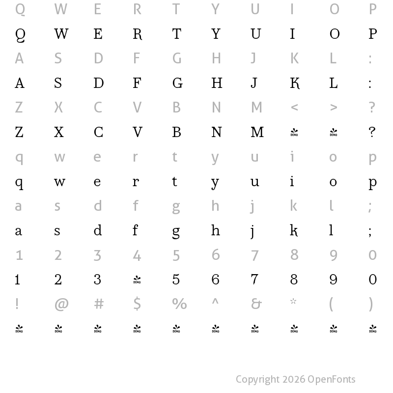 Character Map of FONTSPRING DEMO - TA Regresso Rounding Light Regular