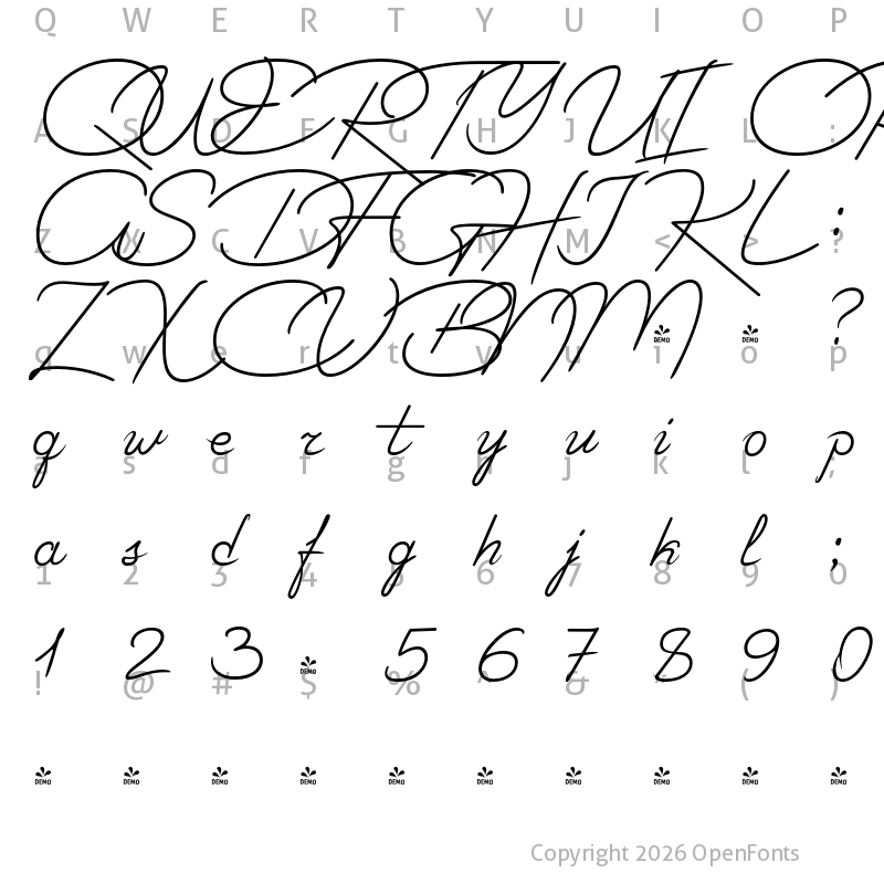 Character Map of FONTSPRING DEMO - TA Regresso Script Regular