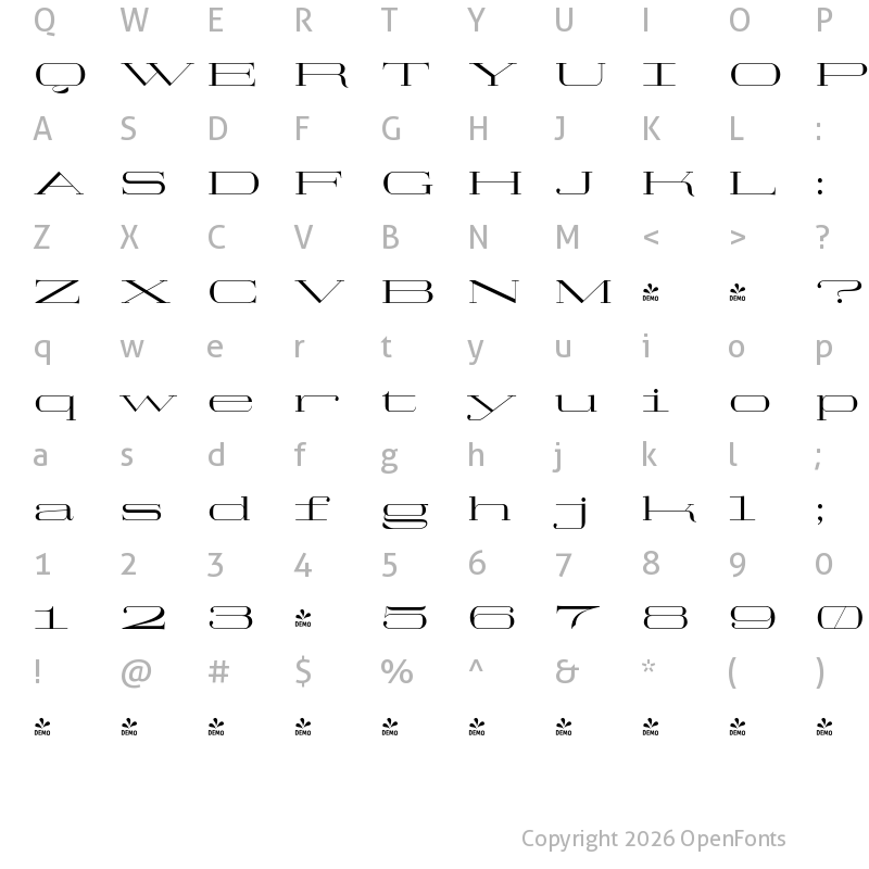 Character Map of FONTSPRING DEMO - TA Regresso Stretch Regular