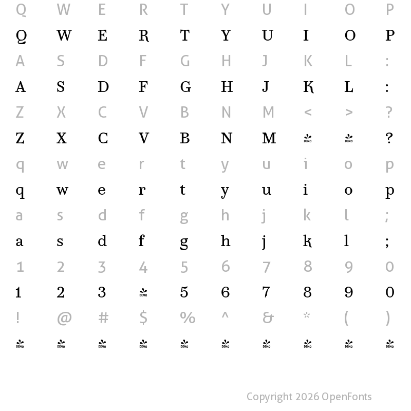 Character Map of FONTSPRING DEMO - TA Regresso Text Regular