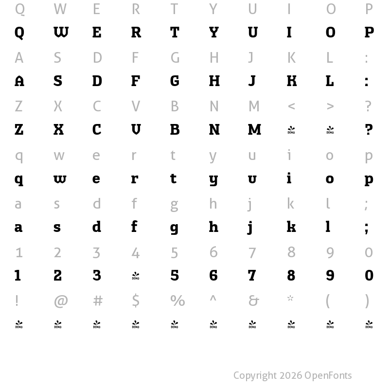 Character Map of FONTSPRING DEMO - TA Shusha Bold