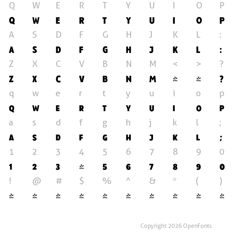 Character Map of FONTSPRING DEMO - Taberna Sans Black Regular