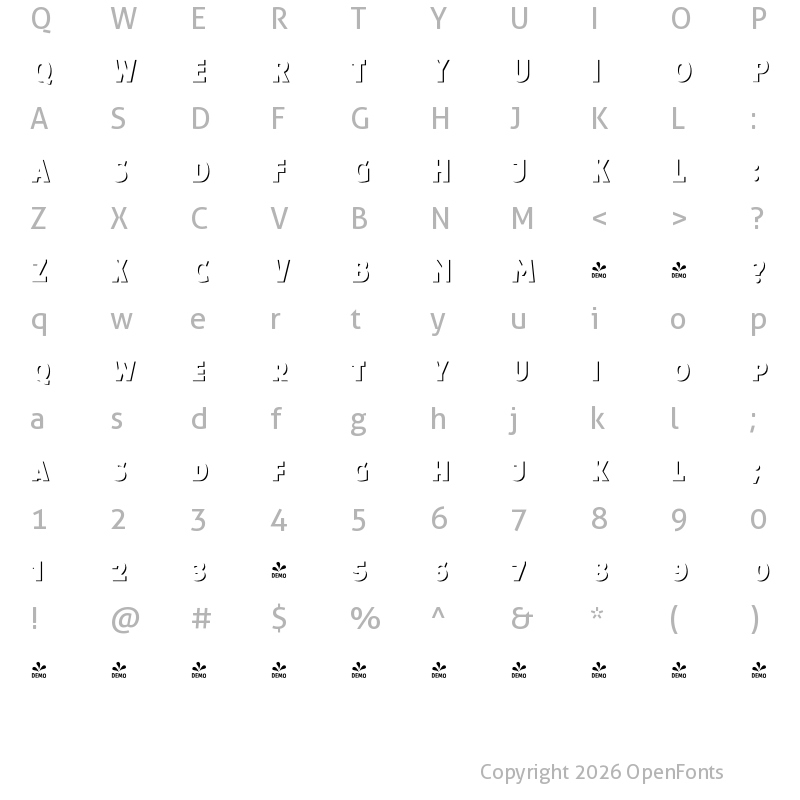 Character Map of FONTSPRING DEMO - Taberna Sans Black Sh L Regular