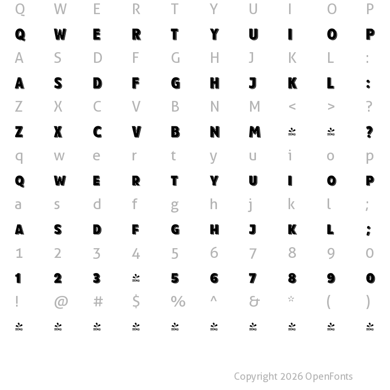 Character Map of FONTSPRING DEMO - Taberna Sans Black Sh Regular