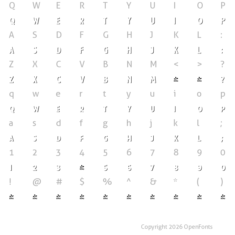 Character Map of FONTSPRING DEMO - Taberna Sans Sh L Regular