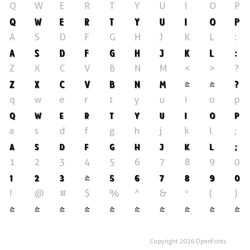 Character Map of FONTSPRING DEMO - Taberna Sans Sh Regular